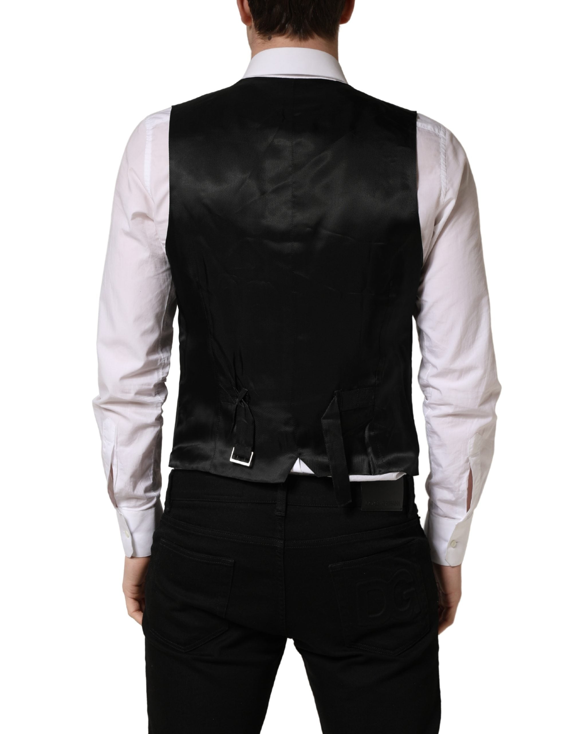 Black Stripe Single Breasted Waistcoat Vest - ventzia