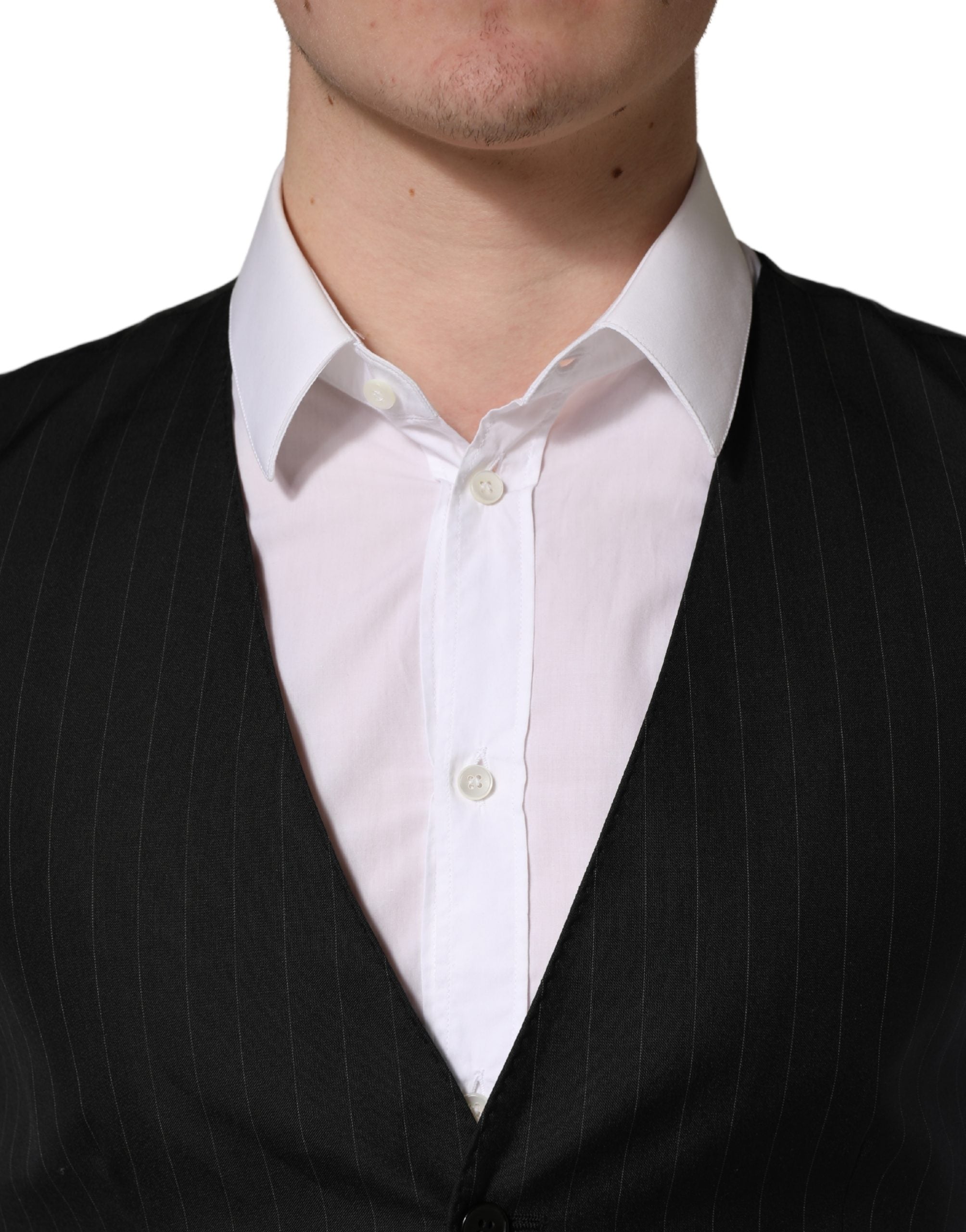 Black Stripe Single Breasted Waistcoat Vest - ventzia