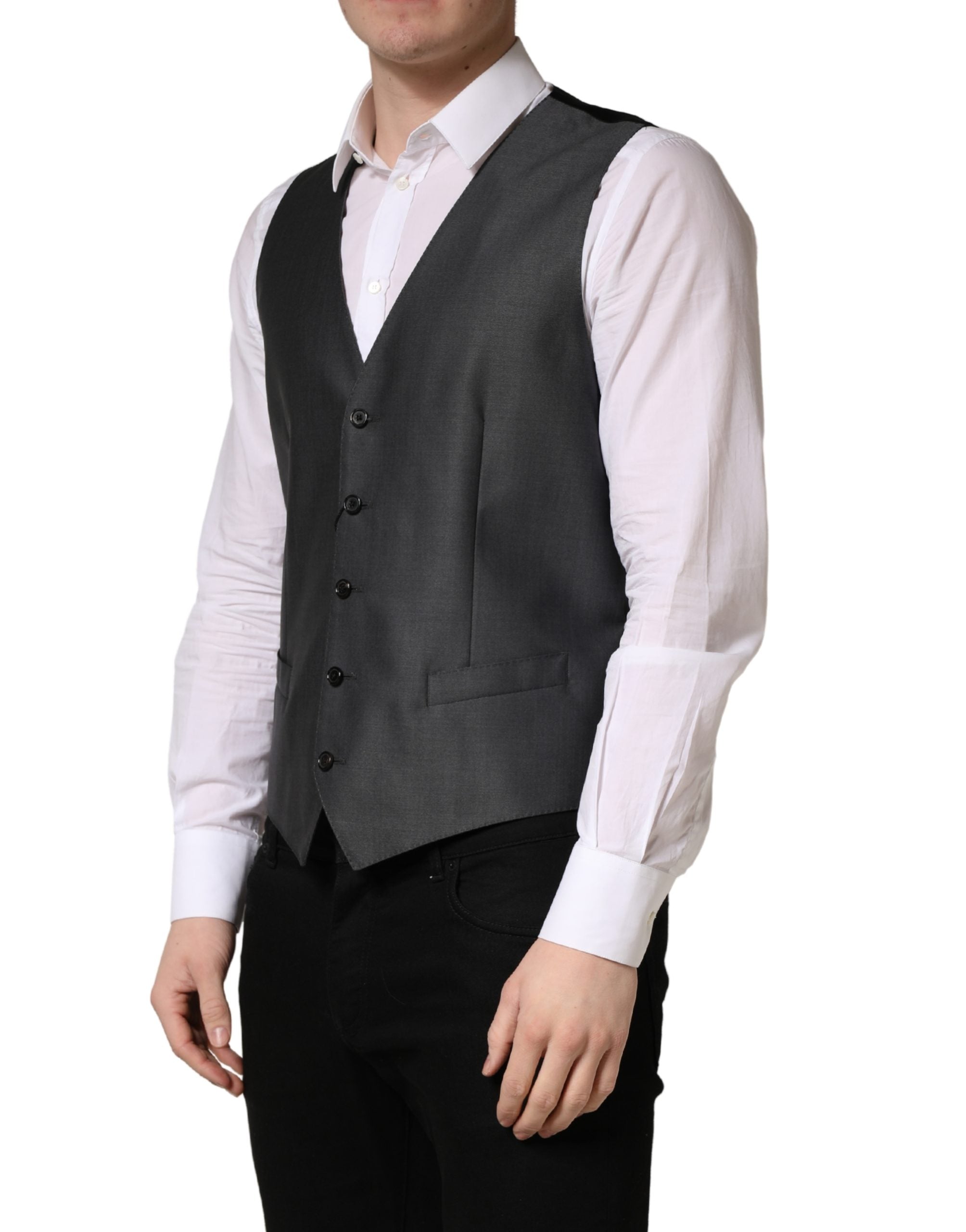 Dark Gray Single Breasted Men Waistcoat Vest - ventzia