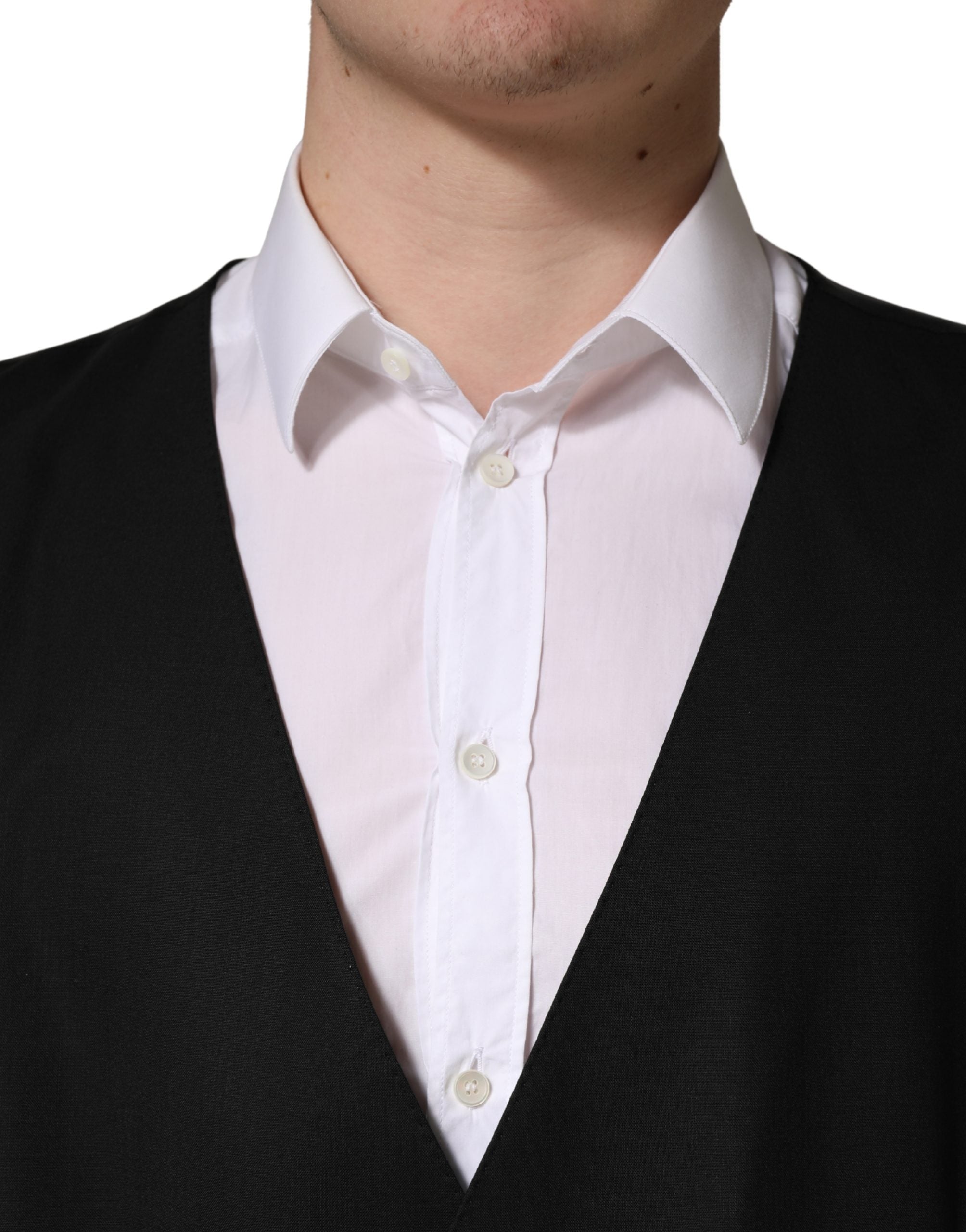 Black Wool Single Breasted Waistcoat Vest - ventzia