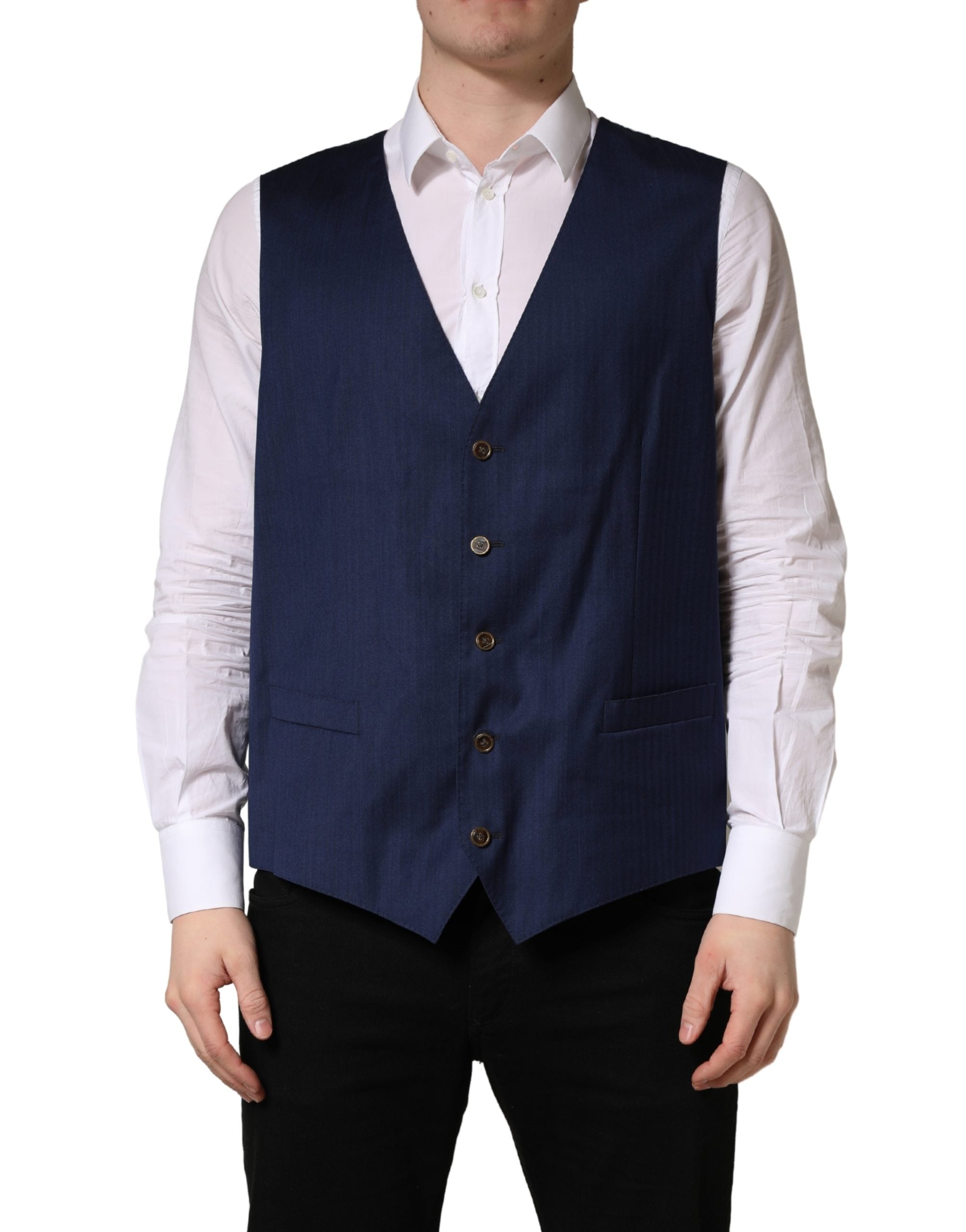 Navy Blue Wool Dress Formal Waistcoat Vest - ventzia