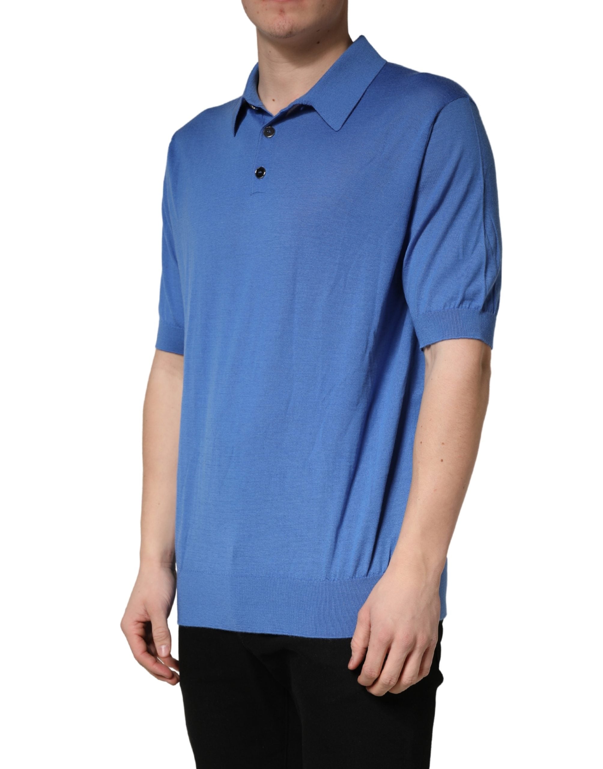 Blue Cashmere Short Sleeves Polo  T-shirt - ventzia