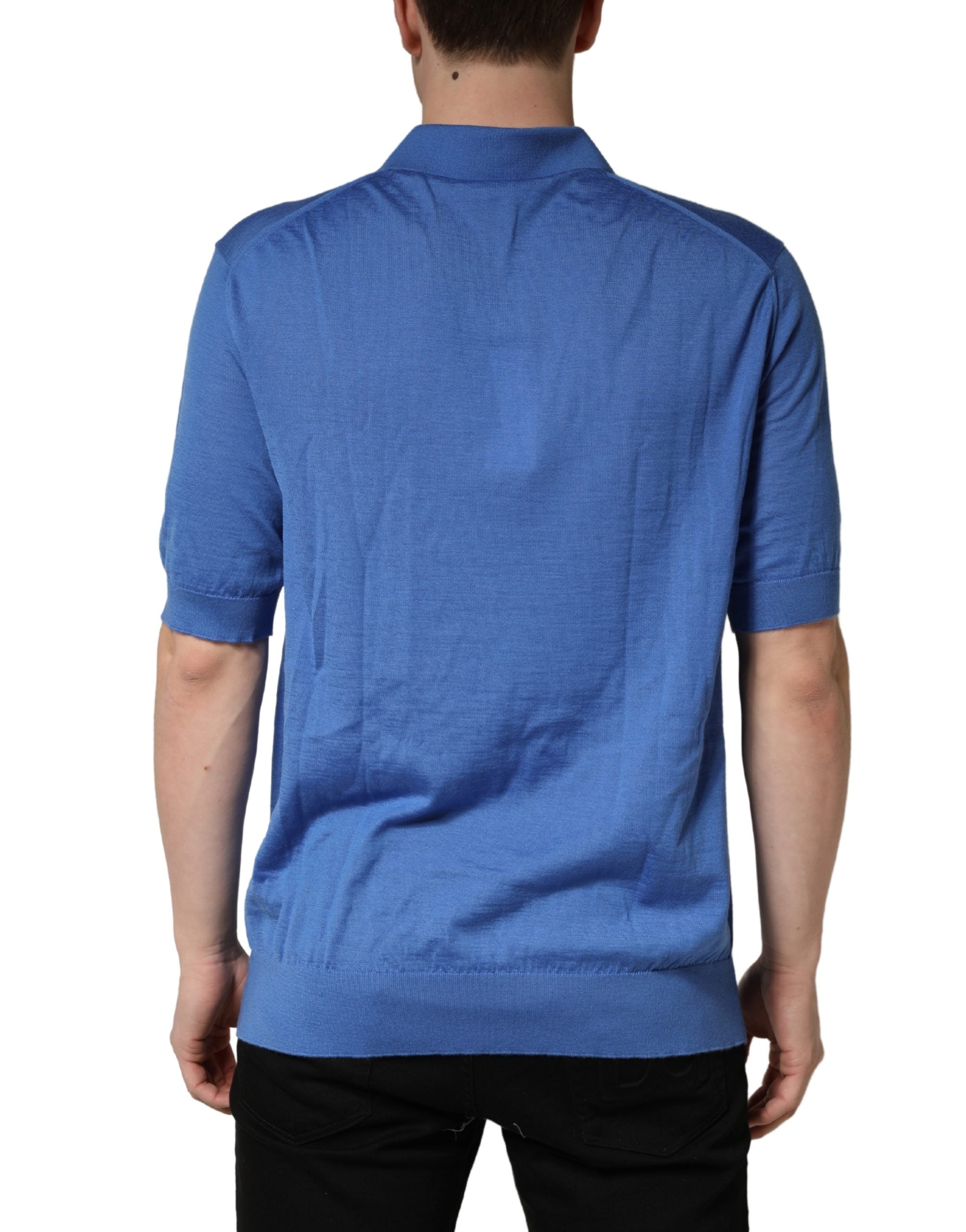 Blue Cashmere Short Sleeves Polo  T-shirt - ventzia