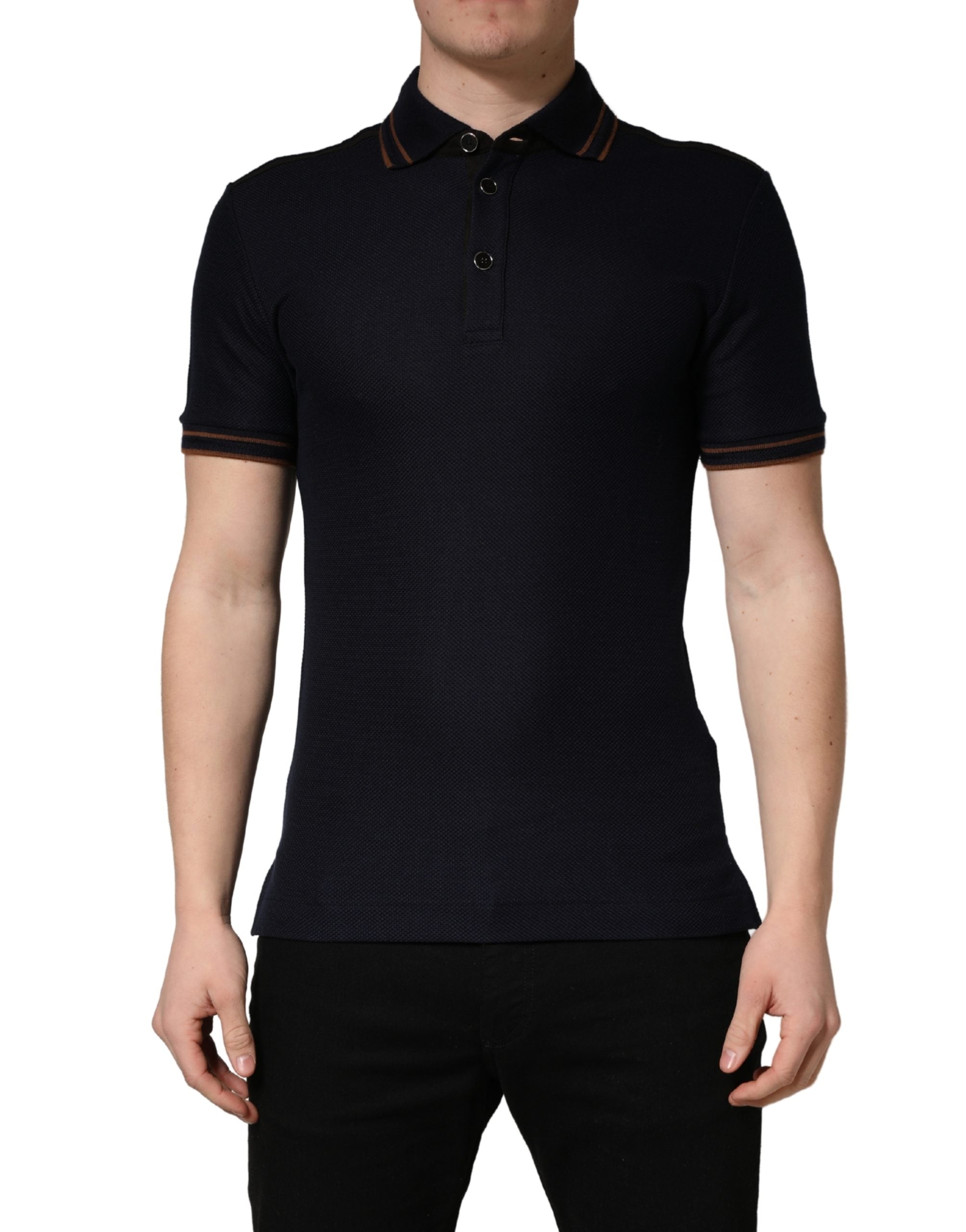 Dark Blue Silk Short Sleeve Men Polo T-shirt - ventzia