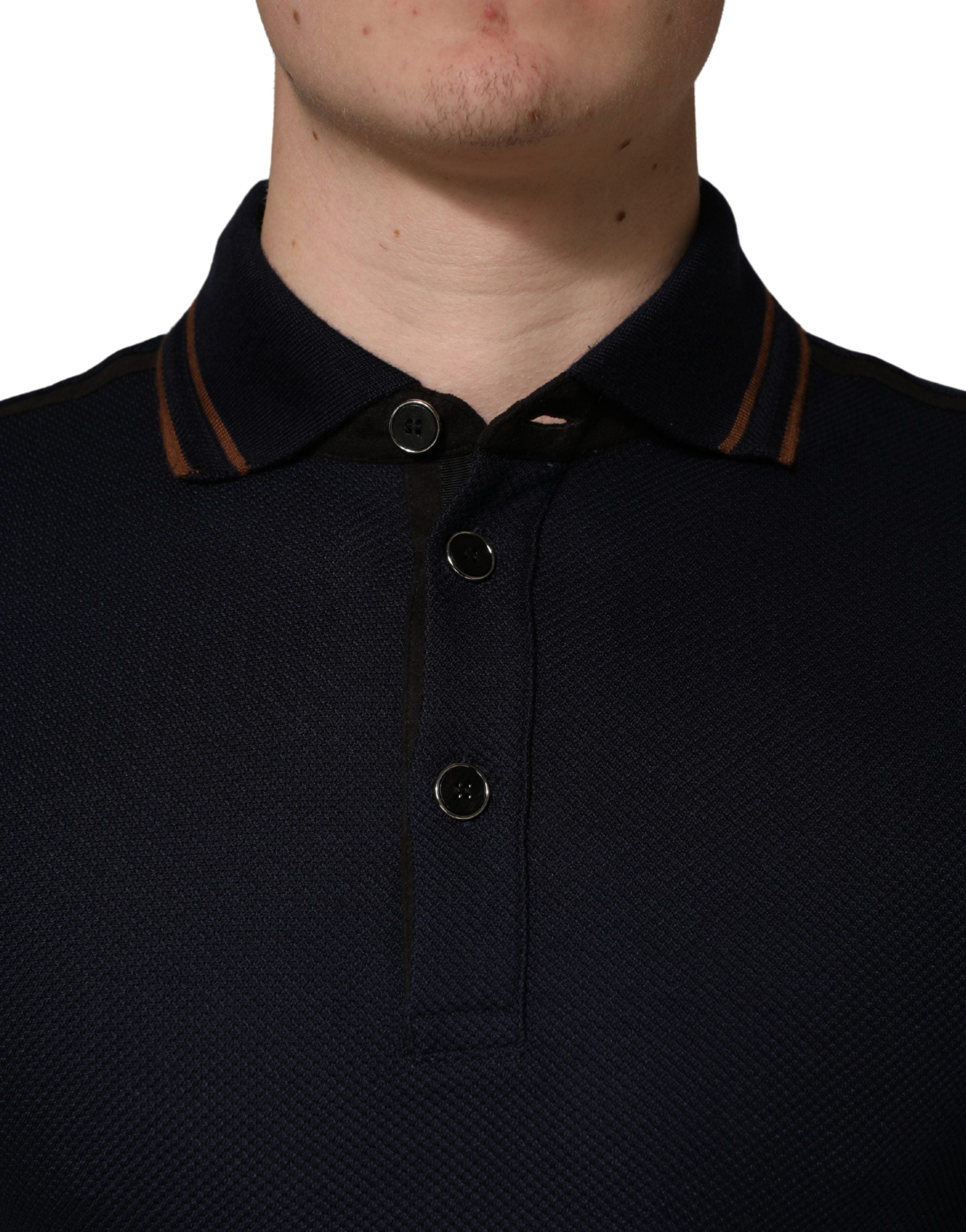 Dark Blue Silk Short Sleeve Men Polo T-shirt - ventzia