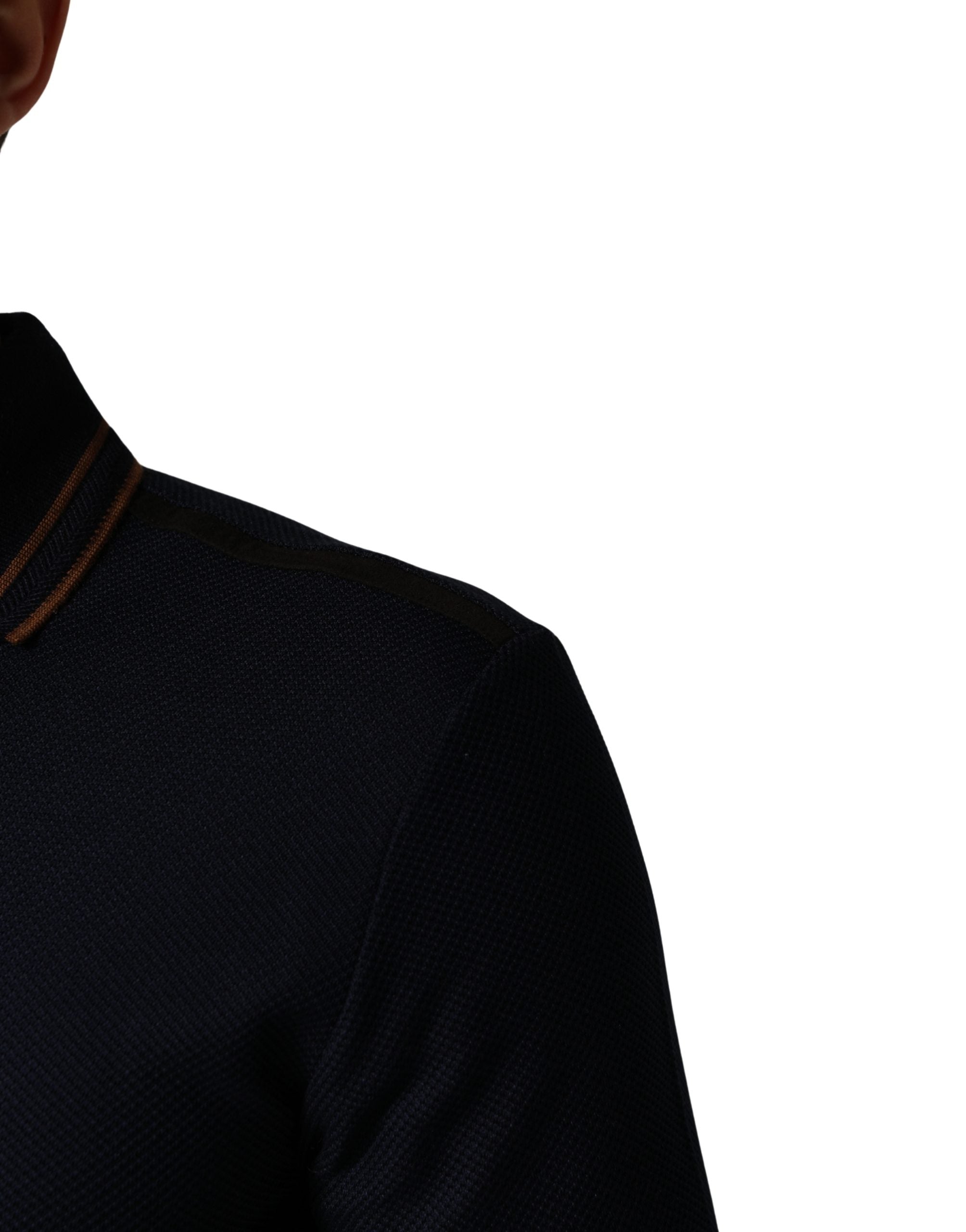 Dark Blue Silk Short Sleeve Men Polo T-shirt - ventzia