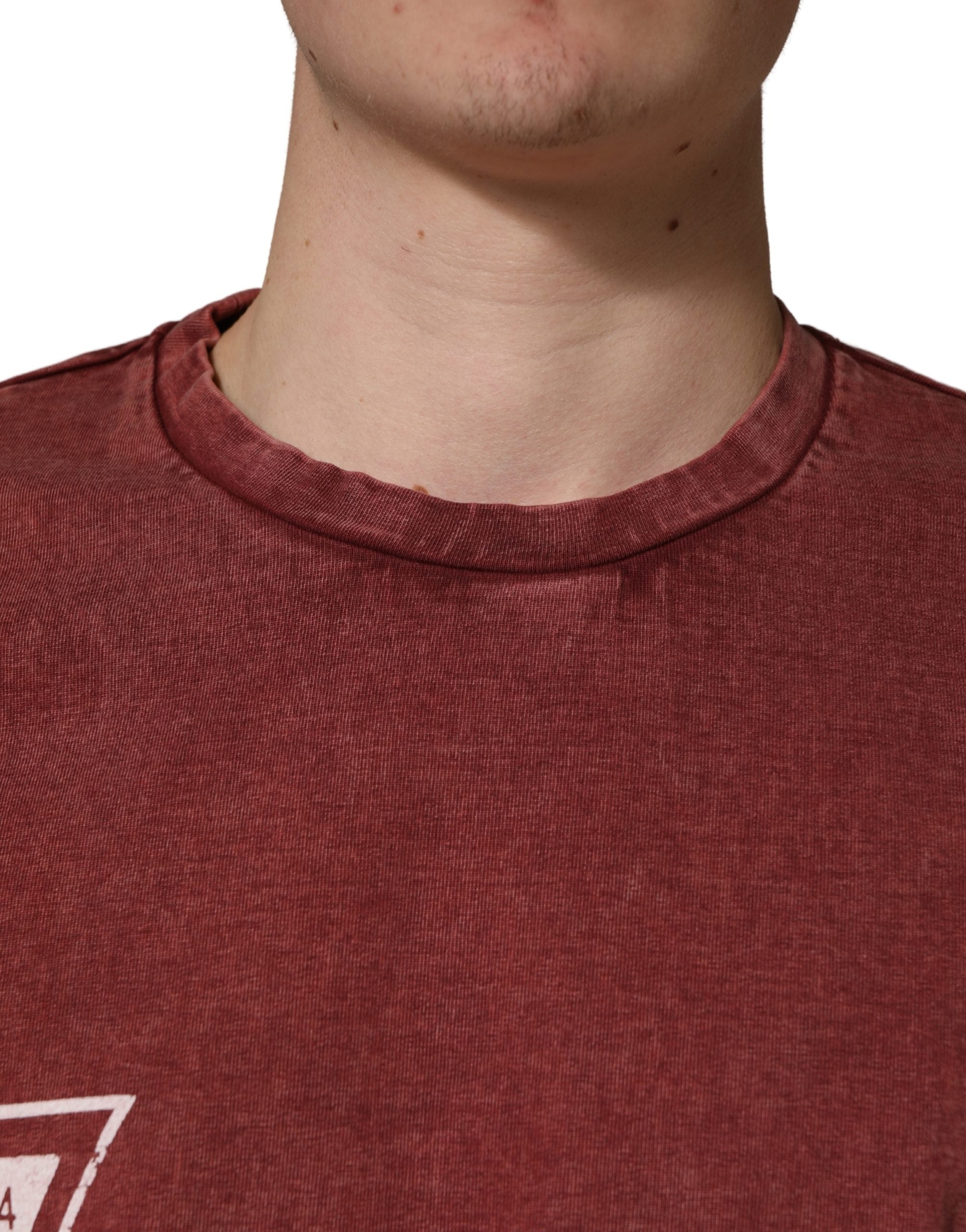 Maroon Print Round Neck Short Sleeve T-shirt - ventzia