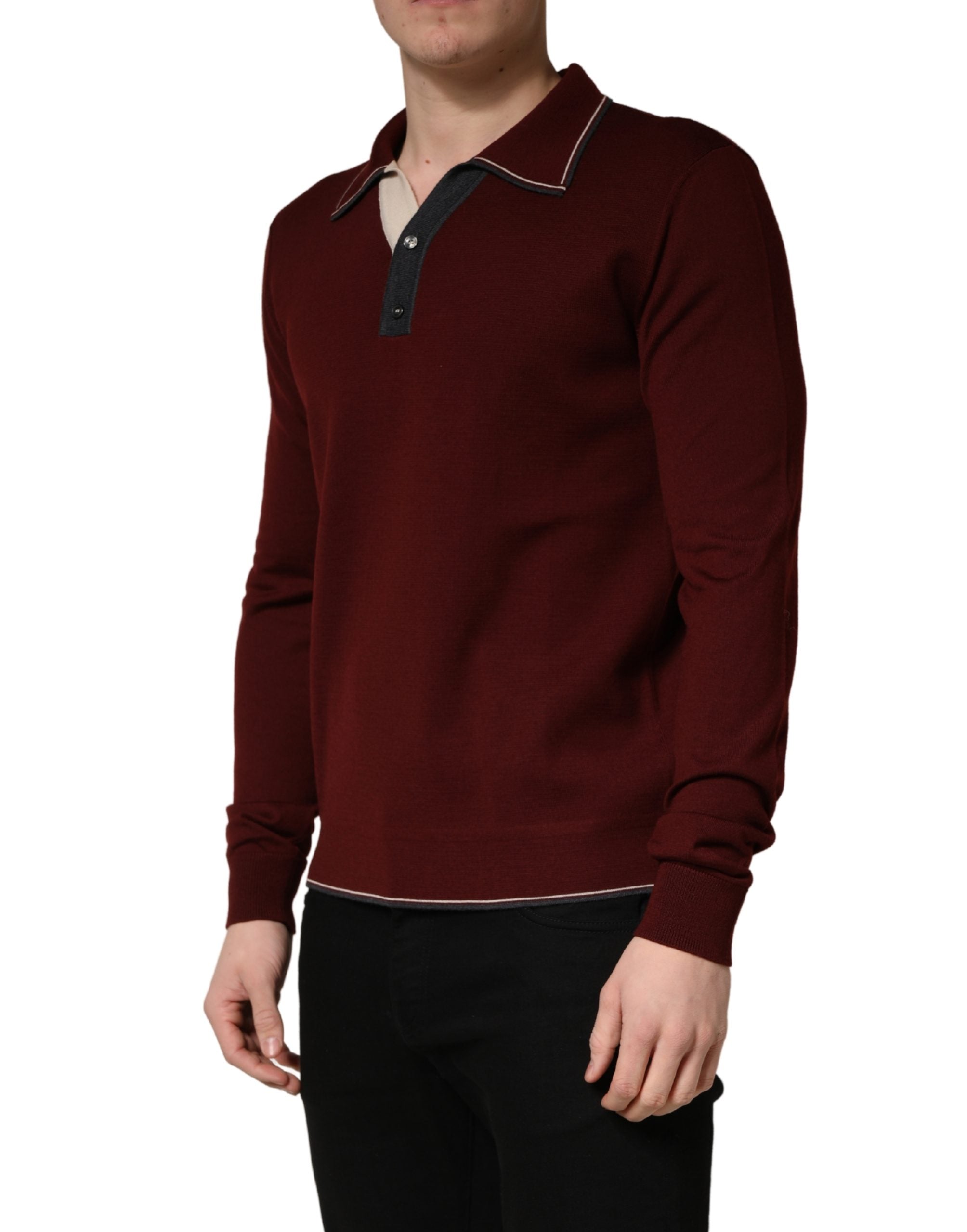 Maroon Re-Edition Wool Long Sleeves T-shirt - ventzia