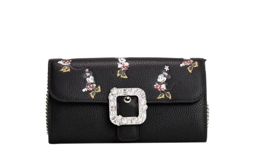 Kate Spade X Disney Black Leather Minnie Mouse Wallet Crossbody Bag - ventzia