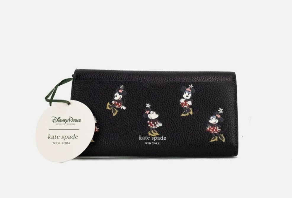 Kate Spade X Disney Black Leather Minnie Mouse Wallet Crossbody Bag - ventzia