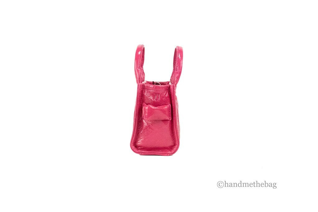 Marc Jacobs The Shiny Crinkle Micro Tote Magenta Leather Crossbody Bag Handbag - ventzia