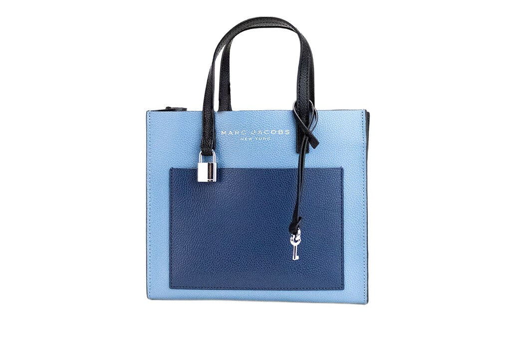 Marc Jacobs Grind Mini Blue Heaven Colorblock Leather Tote Crossbody Bag Purse - ventzia