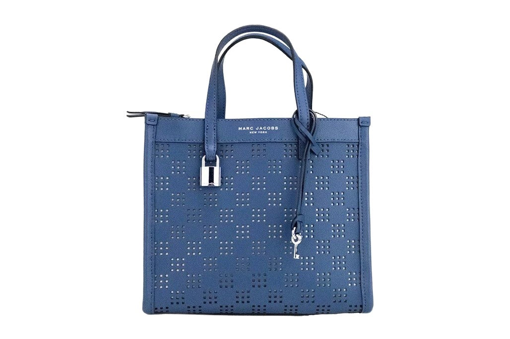 Marc Jacobs Mini Grind Blue Sea Perforated Leather Crossbody Tote Bag Purse - ventzia