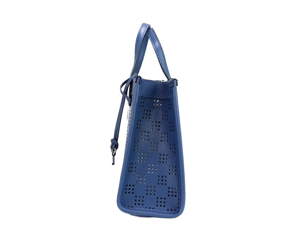 Marc Jacobs Mini Grind Blue Sea Perforated Leather Crossbody Tote Bag Purse - ventzia