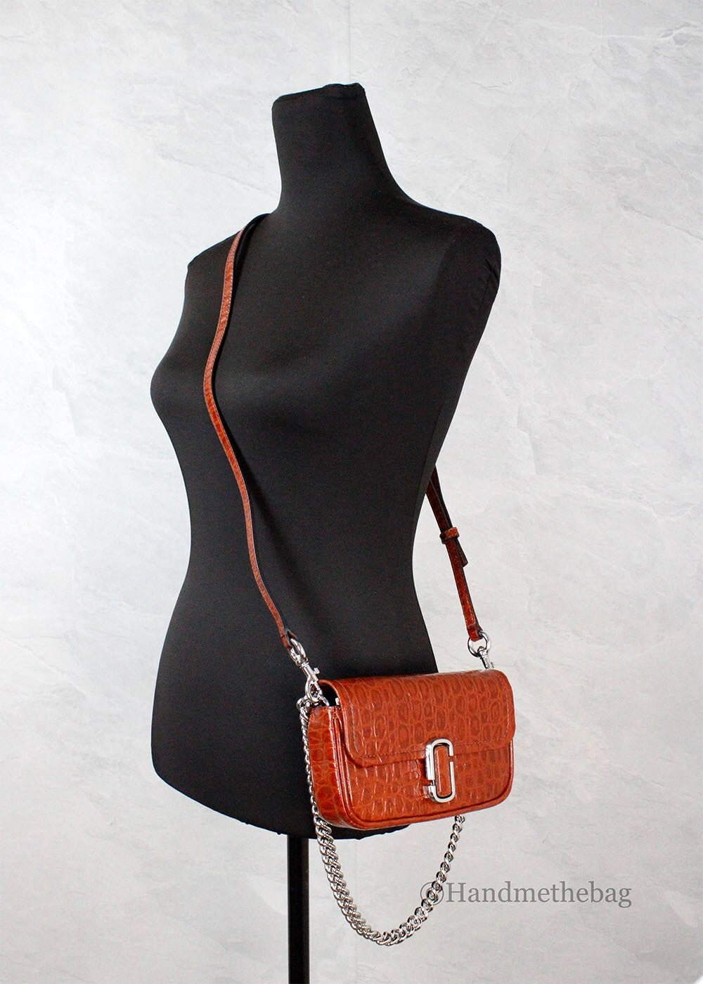Marc Jacobs The Mini Shoulder Bag Spice Brown Embossed Leather Crossbody Bag - ventzia