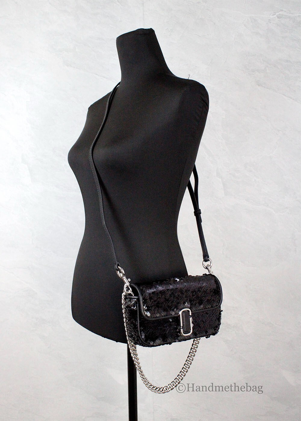 Marc Jacobs The Mini J Marc Shoulder Bag Black Sequined Crossbody Bag - ventzia