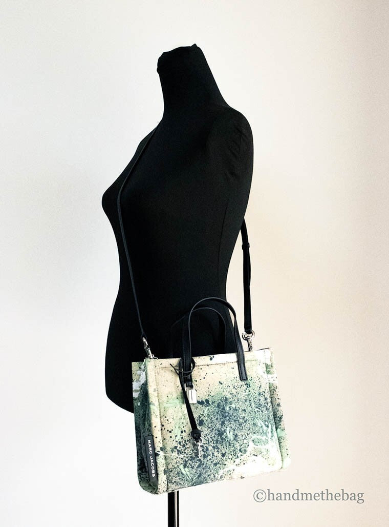 Marc Jacobs Mini Green Multi Splatter Paint Print Nylon Crossbody Tote Handbag - ventzia