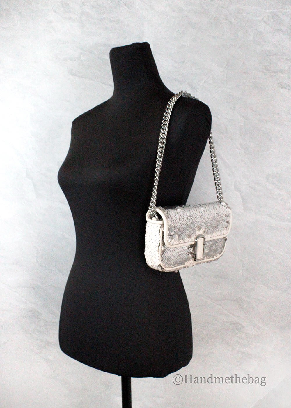 Marc Jacobs The Mini J Marc Shoulder Bag Cream Sequined Crossbody Bag - ventzia