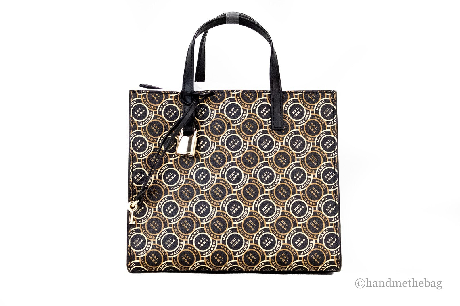Marc Jacobs Mini Grind Signet Printed Leather Crossbody Tote Handbag Purse - ventzia