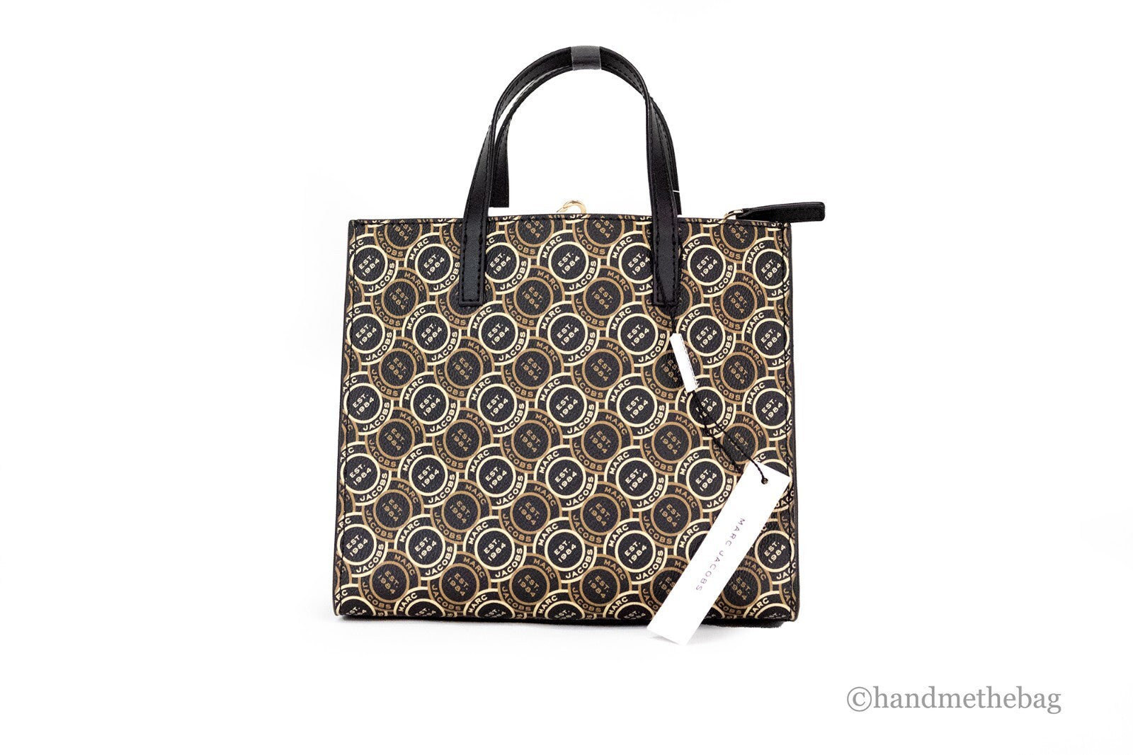 Marc Jacobs Mini Grind Signet Printed Leather Crossbody Tote Handbag Purse - ventzia