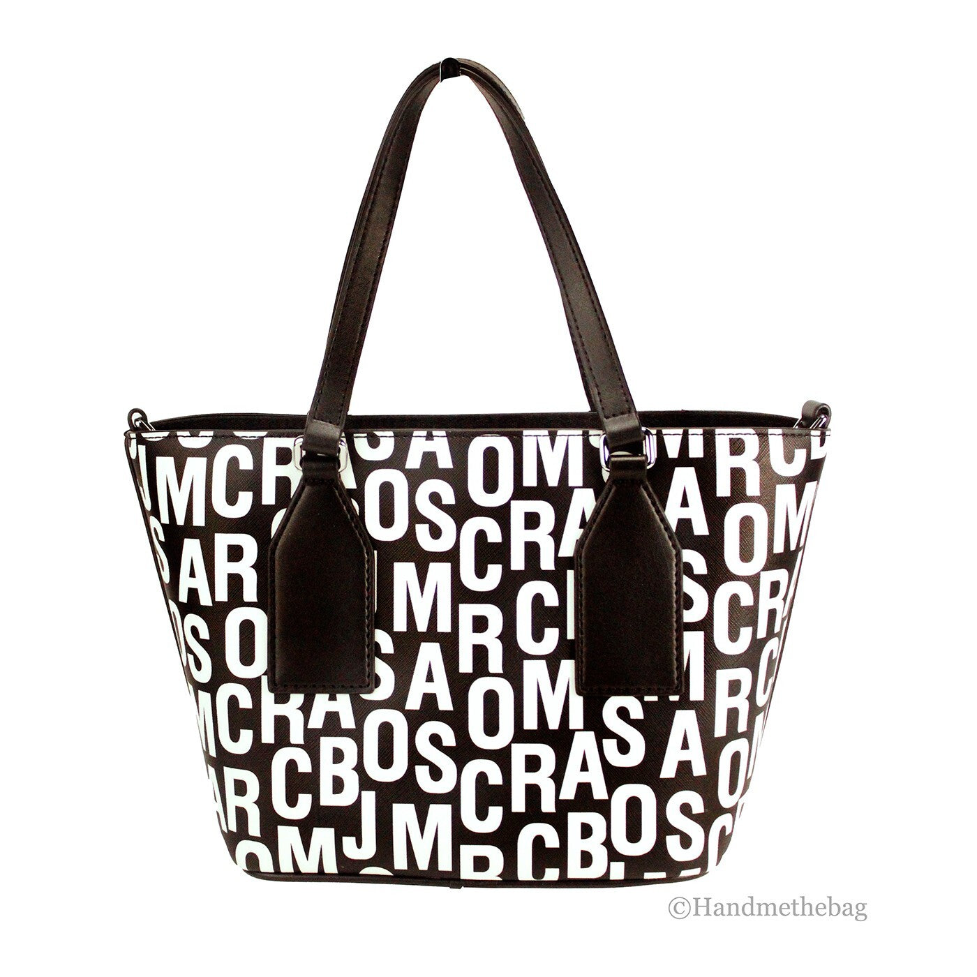 Marc Jacobs Small Black White Monogram Print Saffiano Leather Tote Crossbody Bag - ventzia