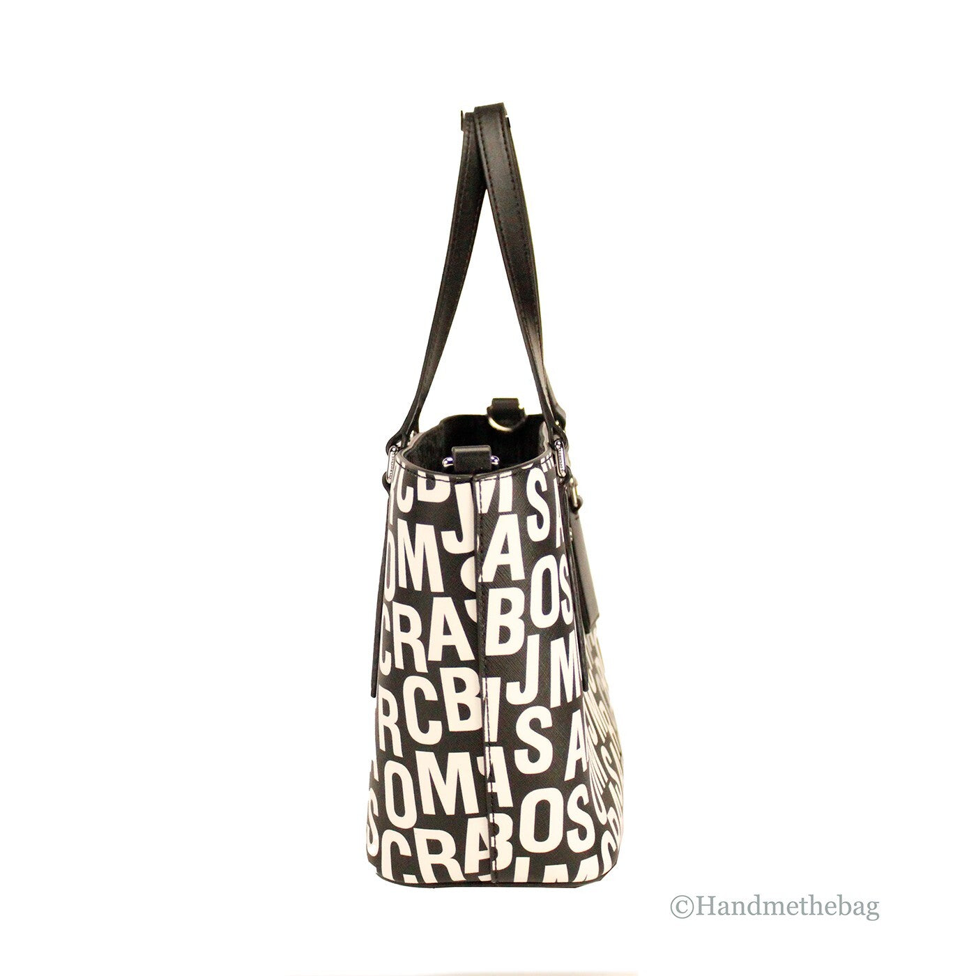 Marc Jacobs Small Black White Monogram Print Saffiano Leather Tote Crossbody Bag - ventzia