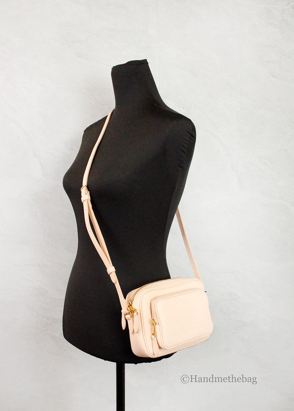 Burberry Small Branded Peach Pink Grainy Leather Camera Crossbody Bag - ventzia
