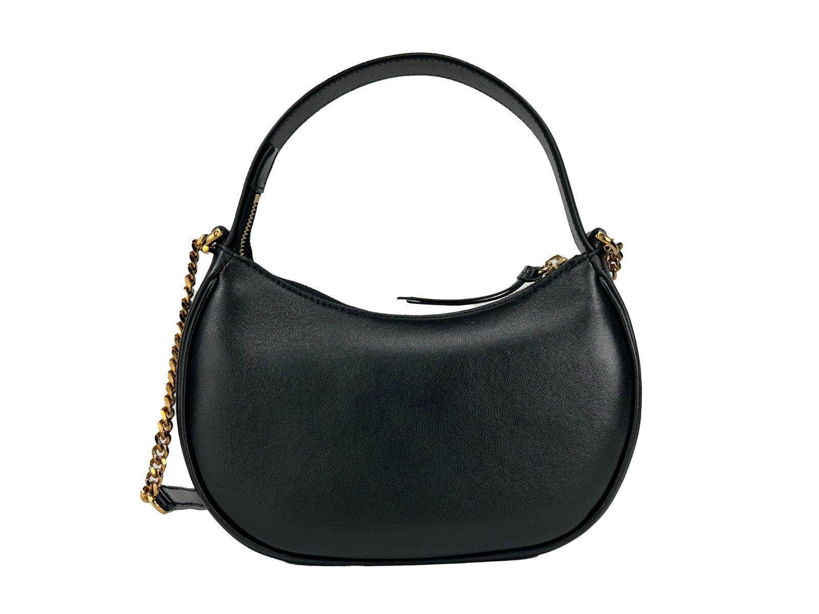 Versace Quilted Black Leather Half Moon Chain Crossbody Bag - ventzia