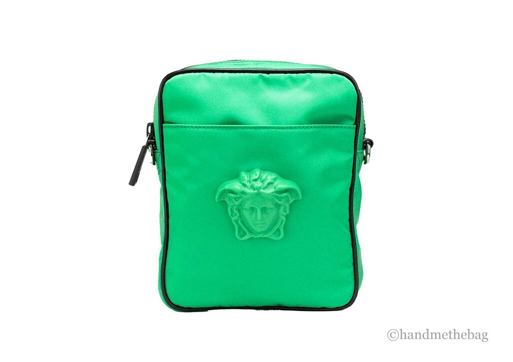 Versace Small Bright Green Nylon Fabric Medusa Crossbody Messenger Bag Purse - ventzia