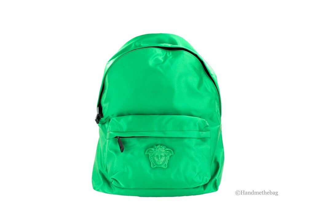 Versace Large Bright Green Nylon Fabric Medusa Shoulder Backpack Bookbag - ventzia