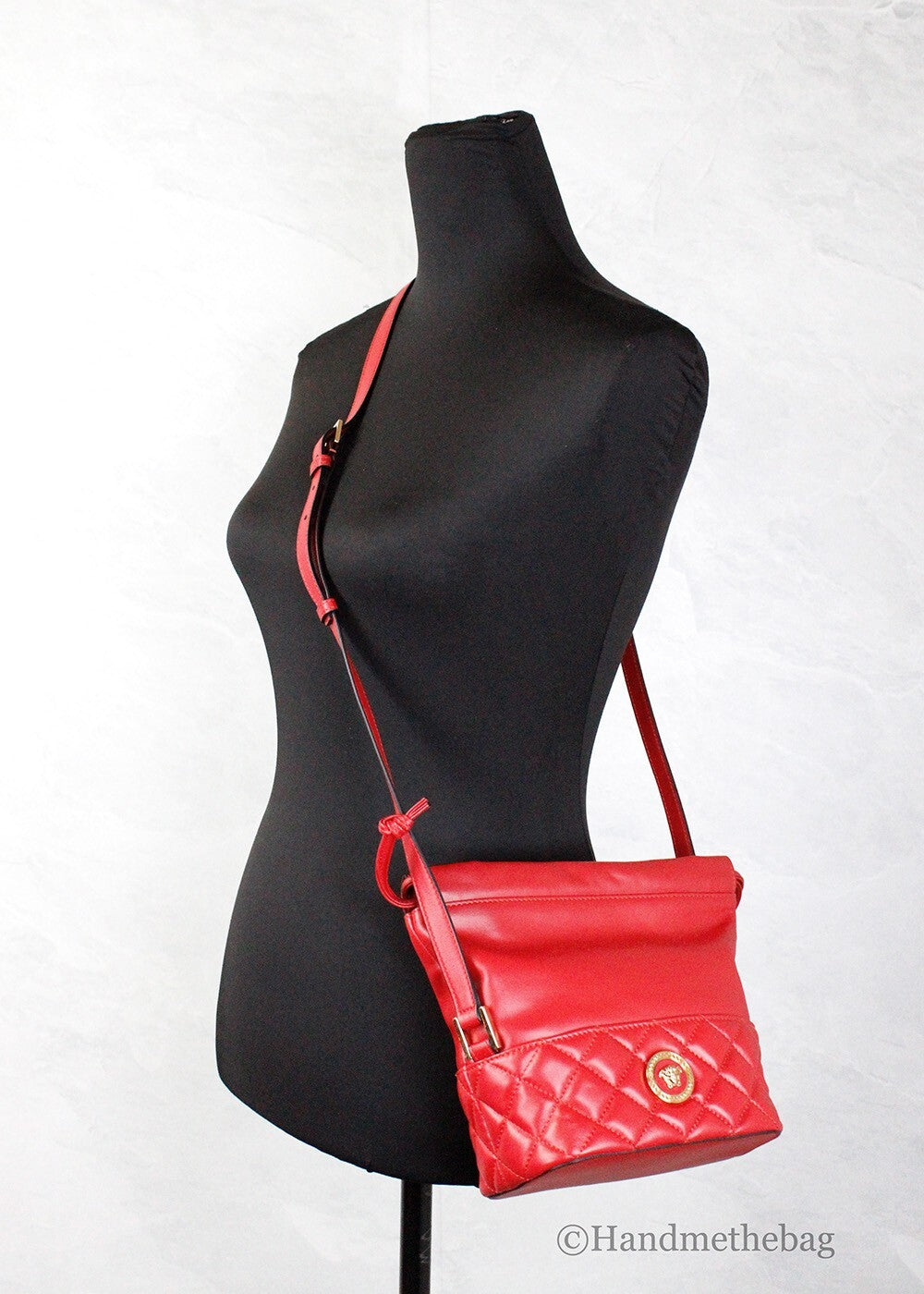 Versace Red Quilted Leather Drawstring Shoulder Bag Bucket Crossbody Handbag - ventzia