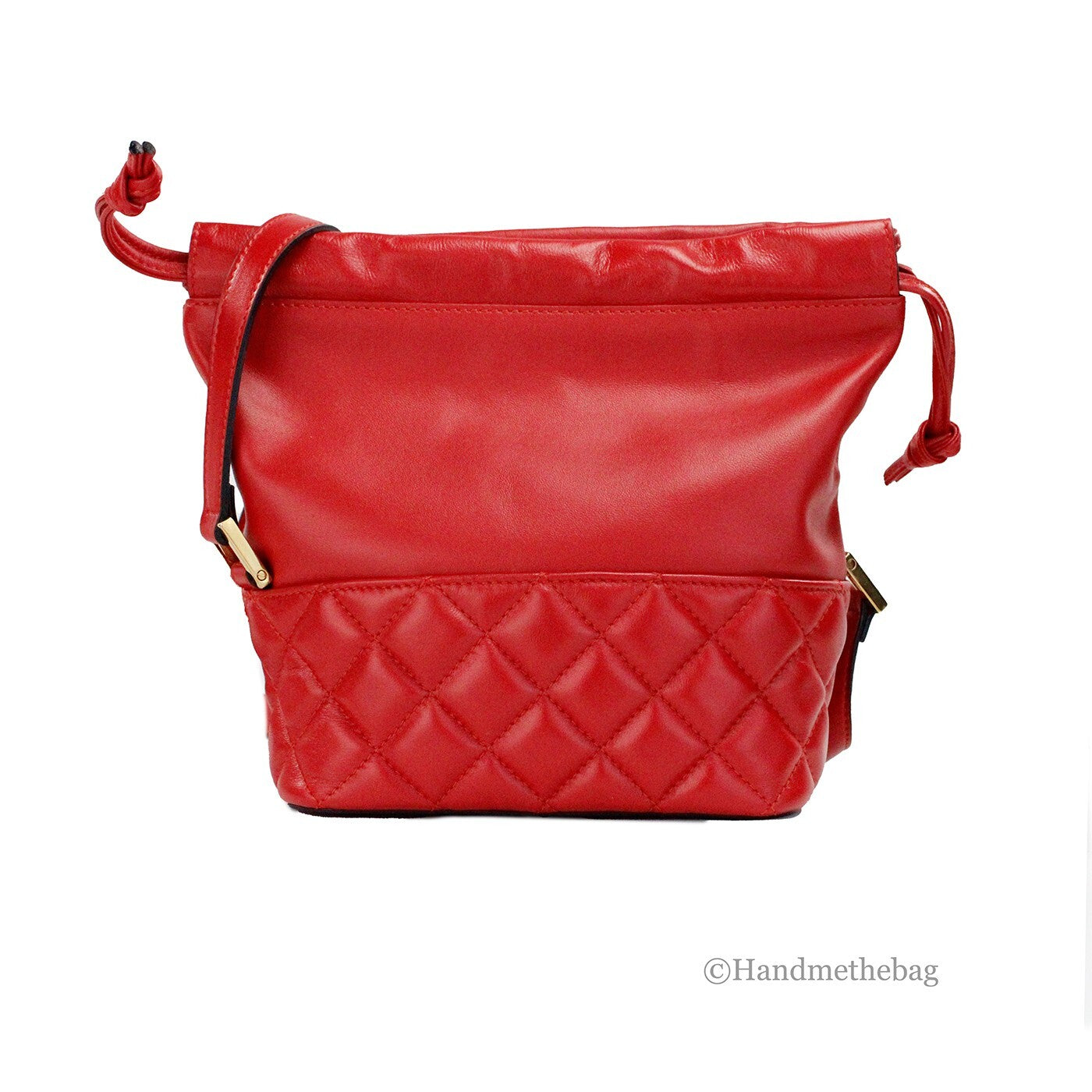 Versace Red Quilted Leather Drawstring Shoulder Bag Bucket Crossbody Handbag - ventzia
