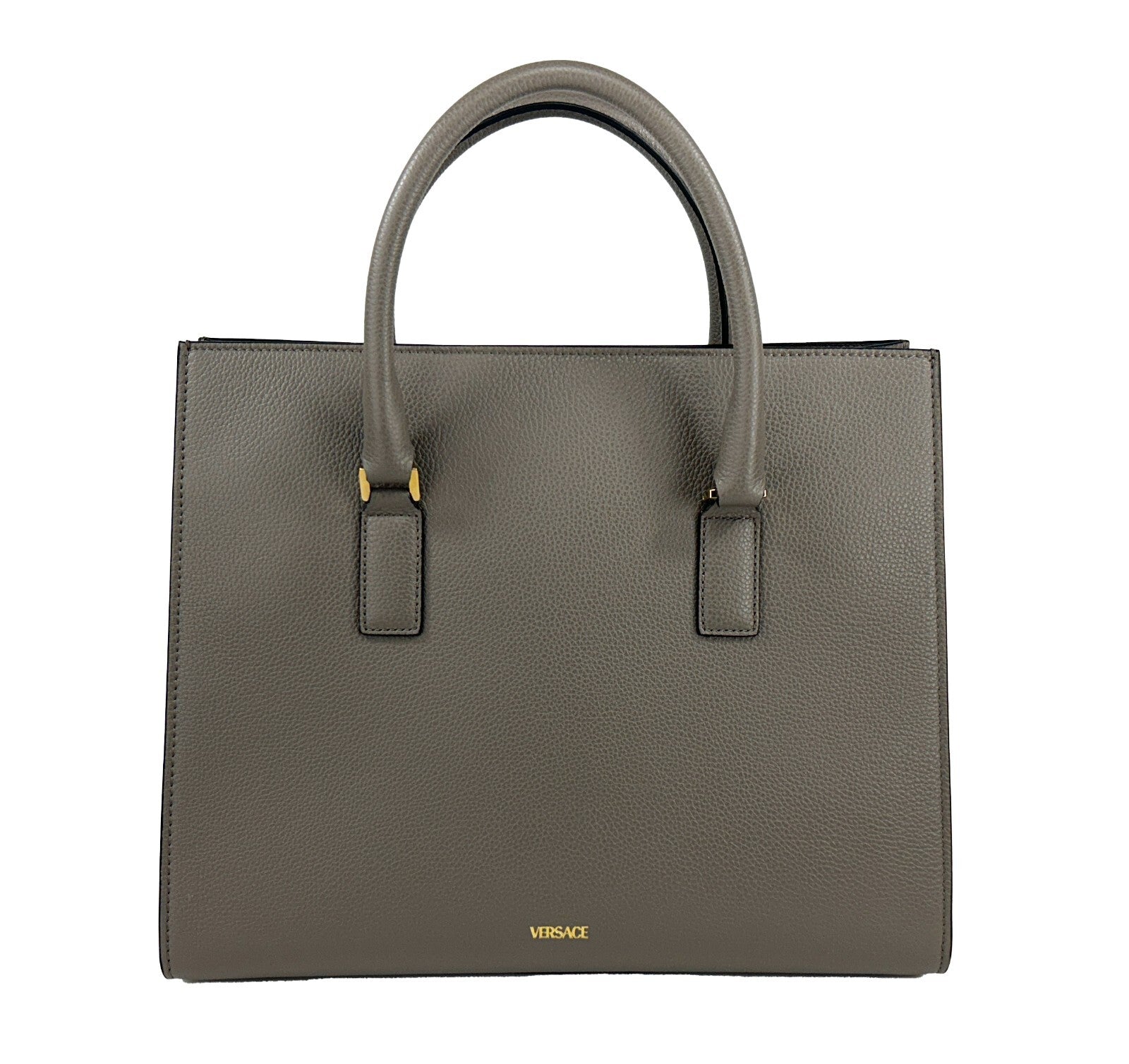 Versace Virtus Large Leather Top Handle Satchel Bag Tote Gray - ventzia