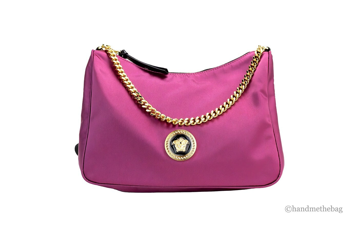 Versace Small Dahlia Nylon Fabric Medusa Pendant Crossbody Shoulder Purse Bag - ventzia