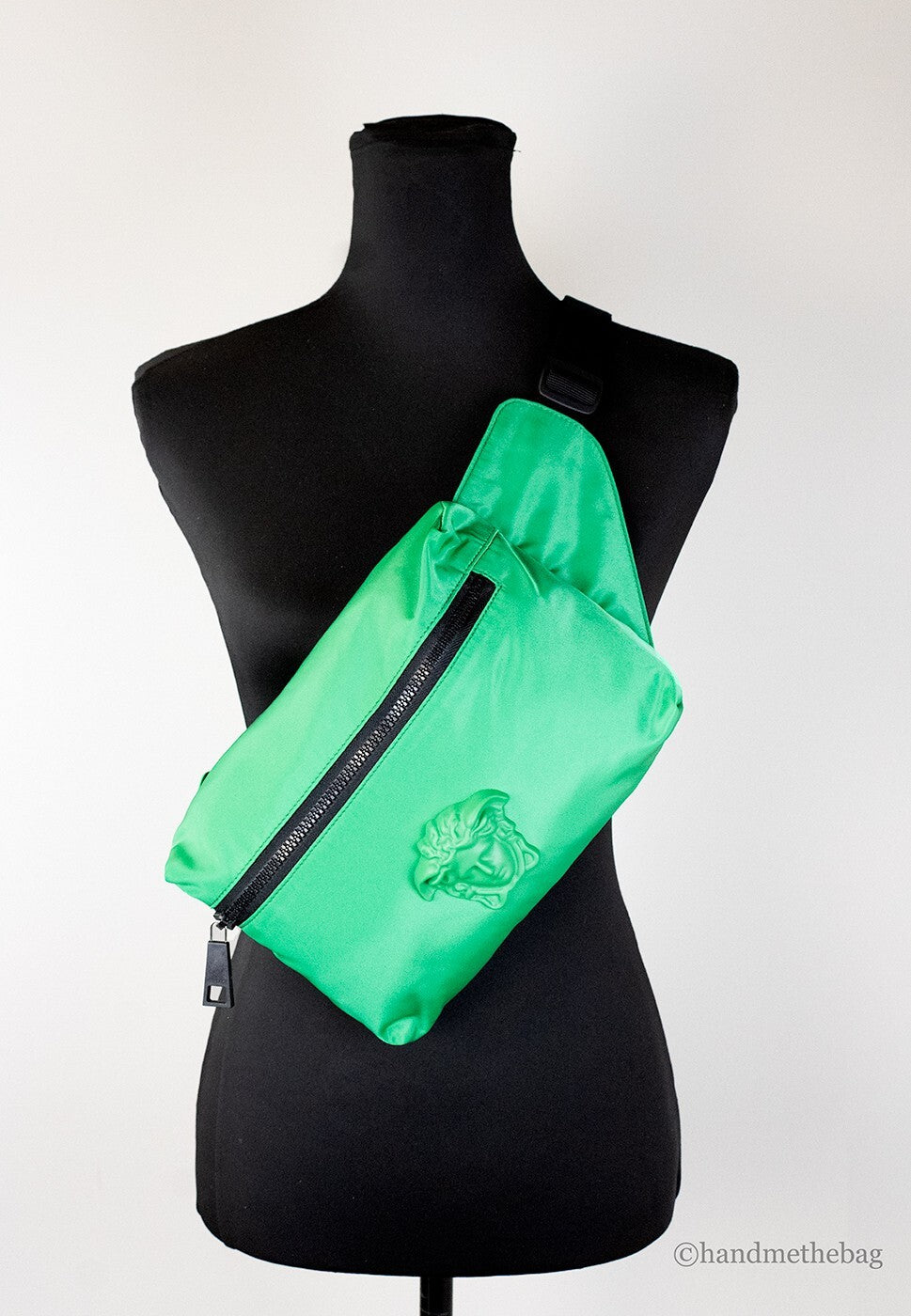 Versace Small Bright Green Nylon Matte Medusa Belt Bag Waist Fanny Pack Purse - ventzia