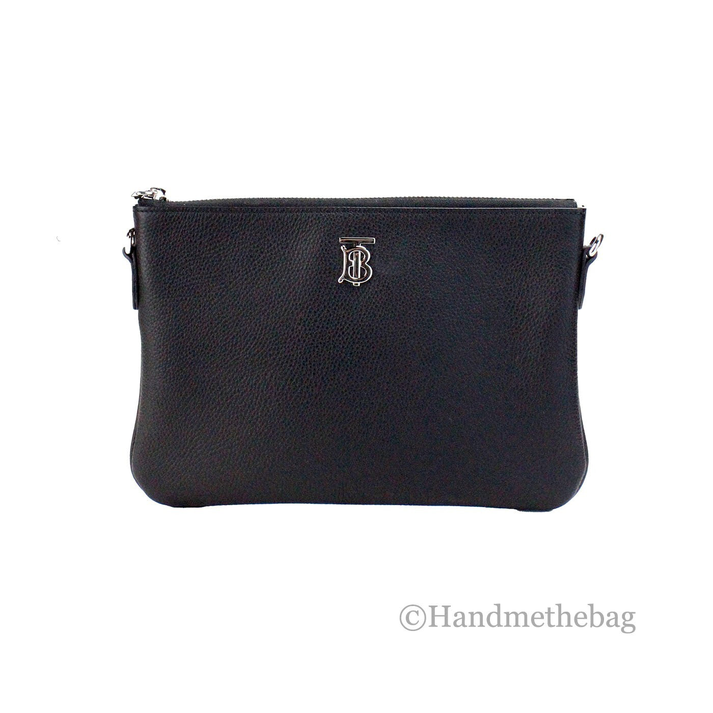 Burberry Peyton Monogram Black Leather Pouch Crossbody Bag Purse - ventzia