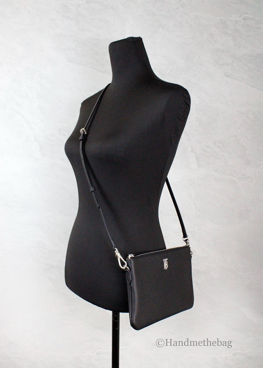 Burberry Peyton Monogram Black Leather Pouch Crossbody Bag Purse - ventzia