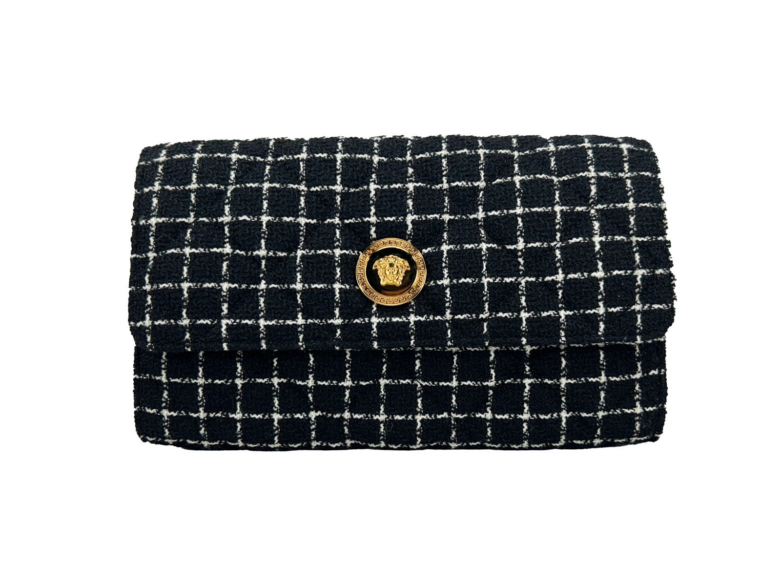 Versace Wallet On A Chain Fabric Black Crossbody Bag - ventzia