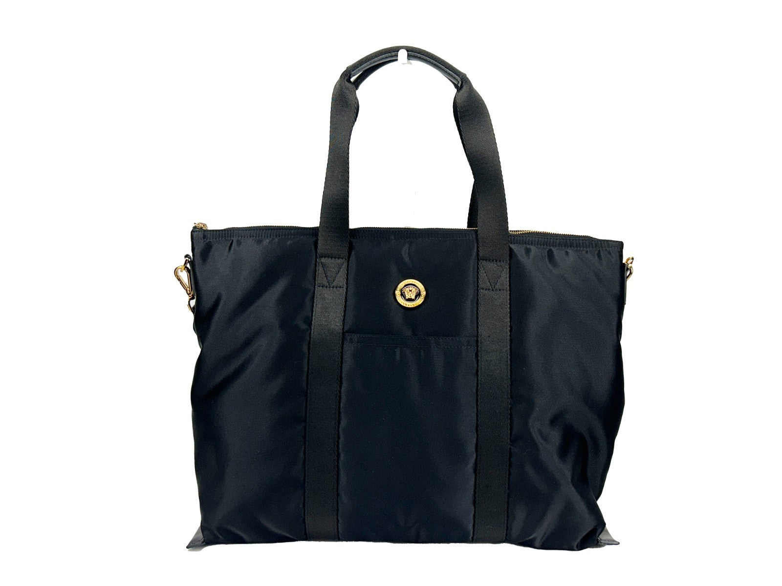 Versace Black Nylon Fabric La Medusa Shoulder Tote Bag - ventzia