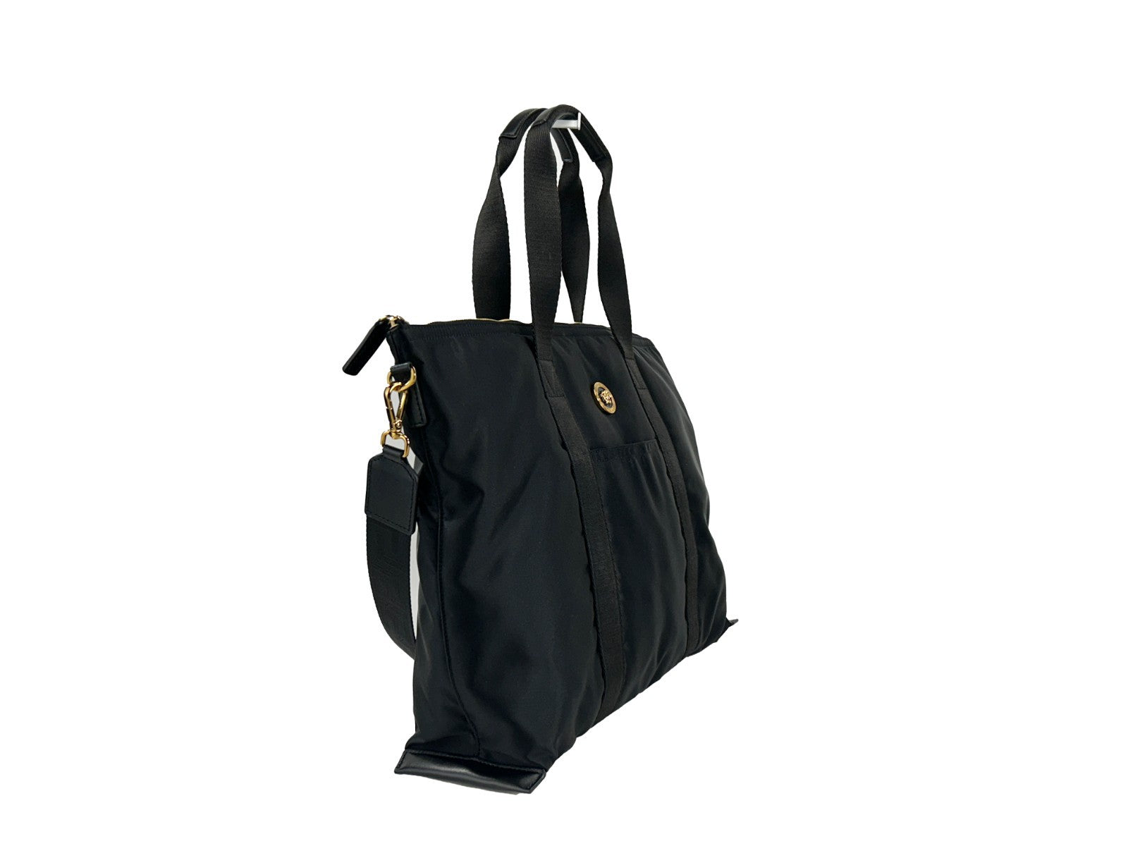 Versace Black Nylon Fabric La Medusa Shoulder Tote Bag - ventzia