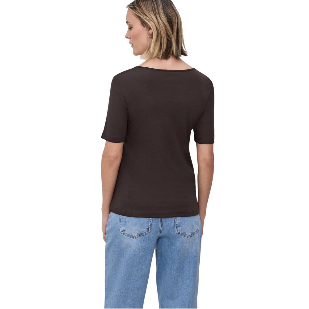 Brown Cotton Long Sleeve T-Shirt - ventzia