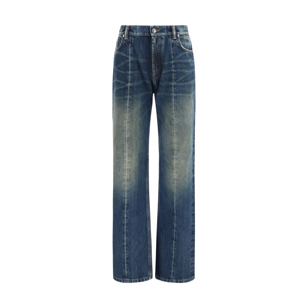 Blue Cotton Straight-Leg Jeans - ventzia