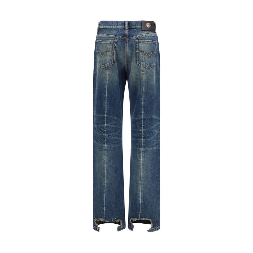 Blue Cotton Straight-Leg Jeans - ventzia