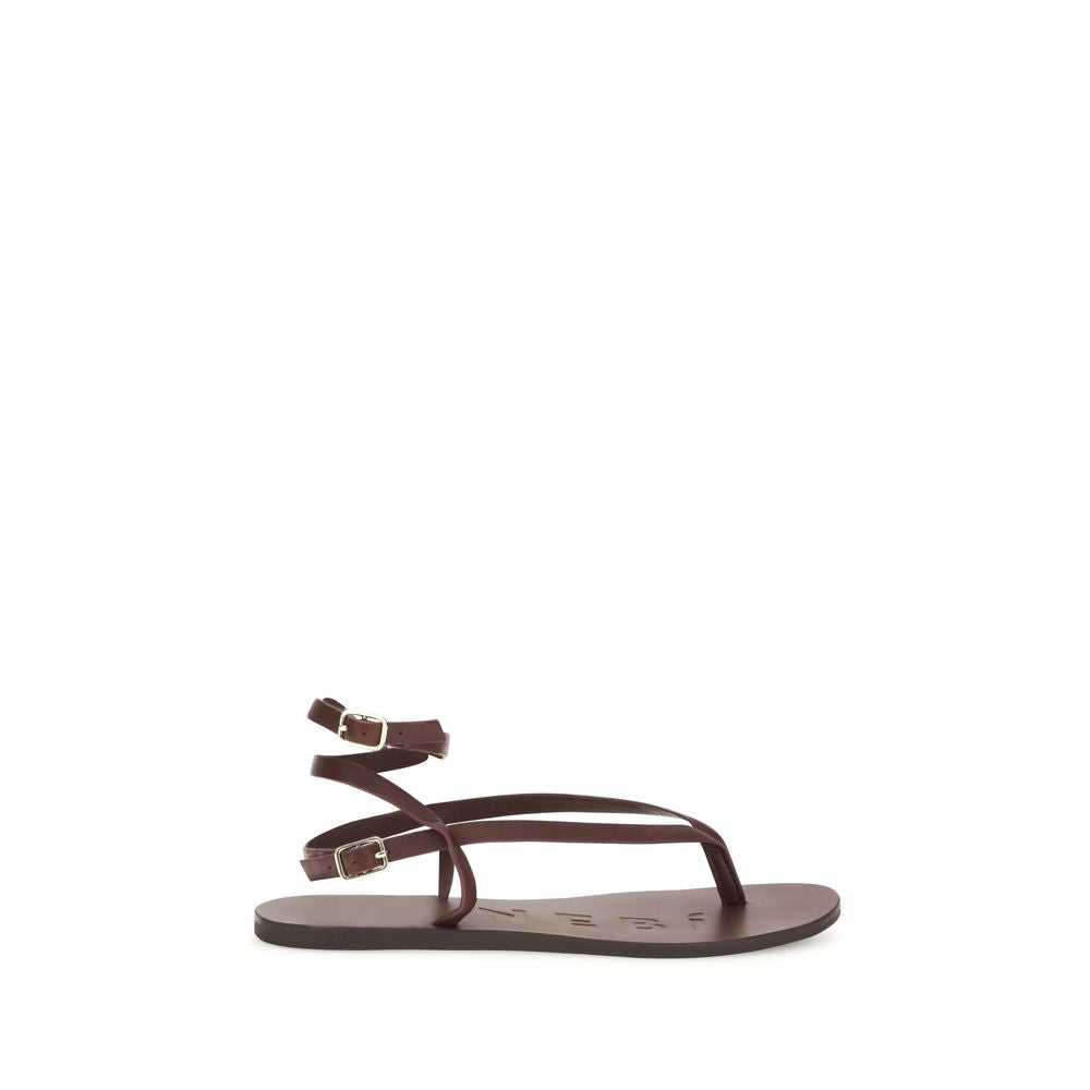 Brown Calf Leather Bos Taurus Flat Sandals - ventzia