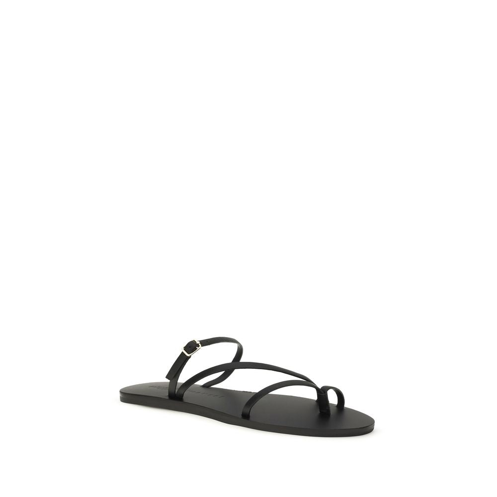Black Calf Leather Bos Taurus Flat Sandals - ventzia