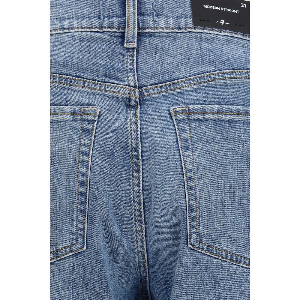 Blue Cotton Straight-Leg Jeans - ventzia