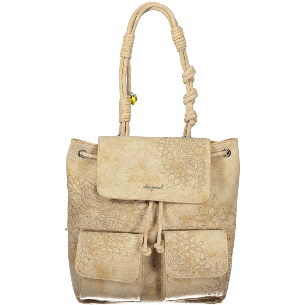 Beige Polyurethane Women Backpack - ventzia