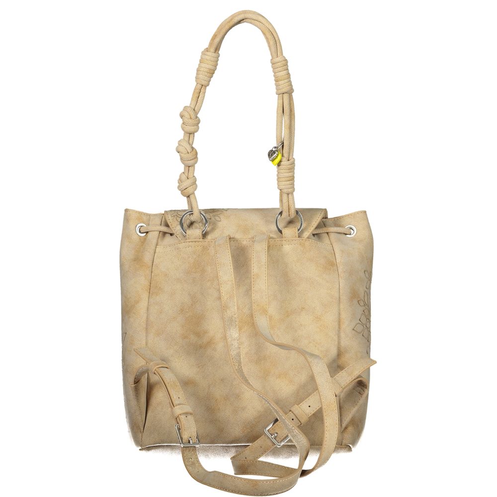 Beige Polyurethane Women Backpack - ventzia