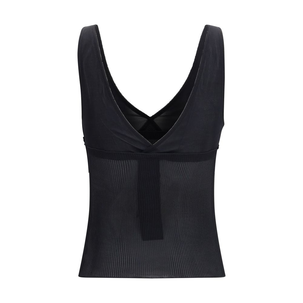 Black Silk Sleeveles T-Shirt - ventzia