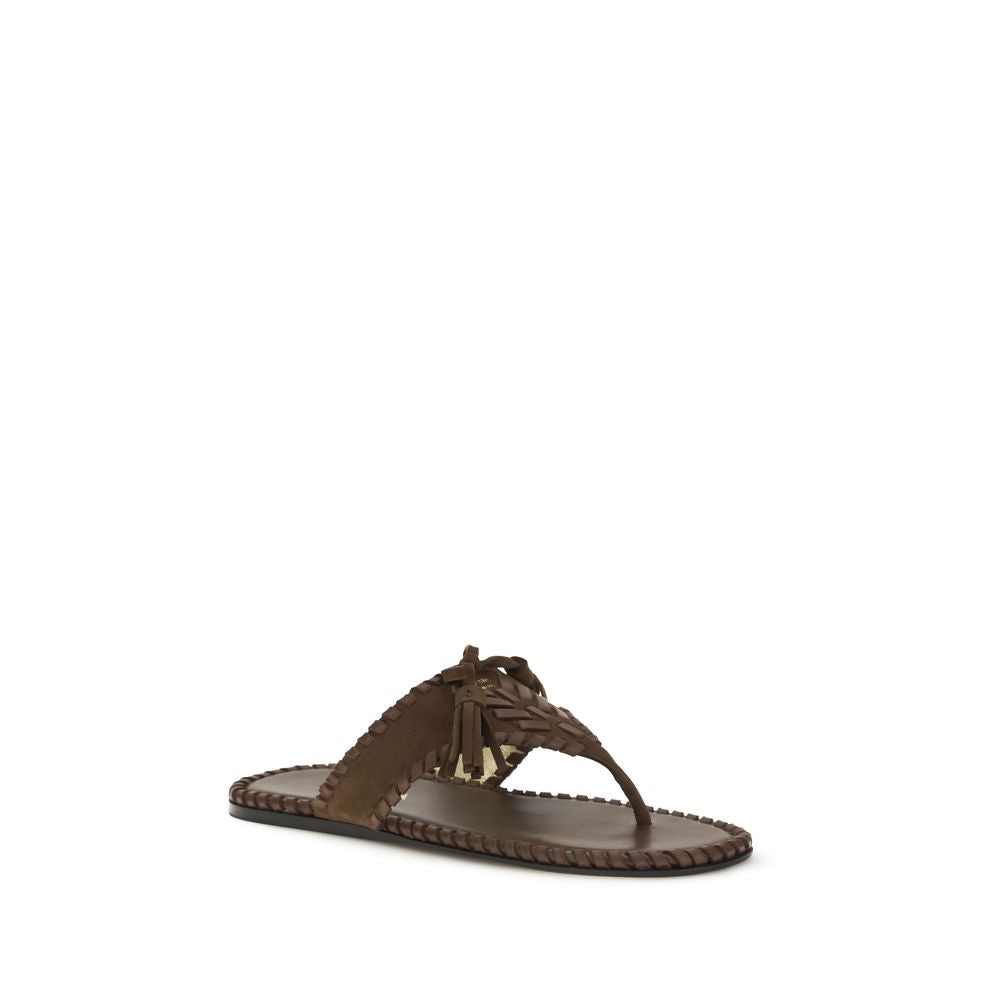 Brown Calf Leather Bos Taurus Flat Sandals - ventzia